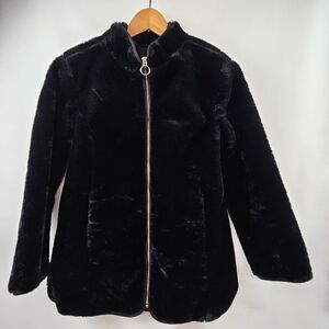GAP Kids faux fur black zipper coat girls large